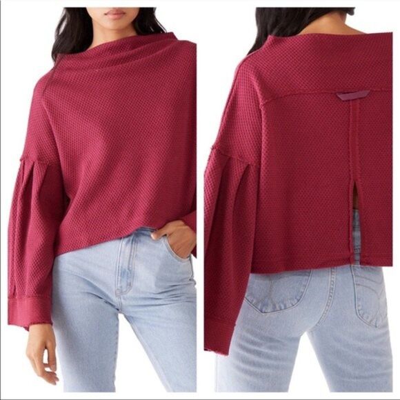 FREE PEOPLE Bunny Bell Sleeve Top in Queen Pomegranate Sz XS - Picture 1 of 9